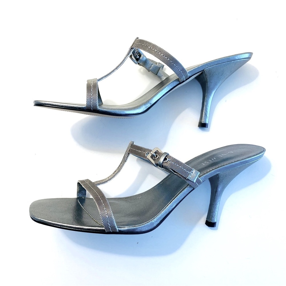Nine West Pewter Metal Mesh Sandals